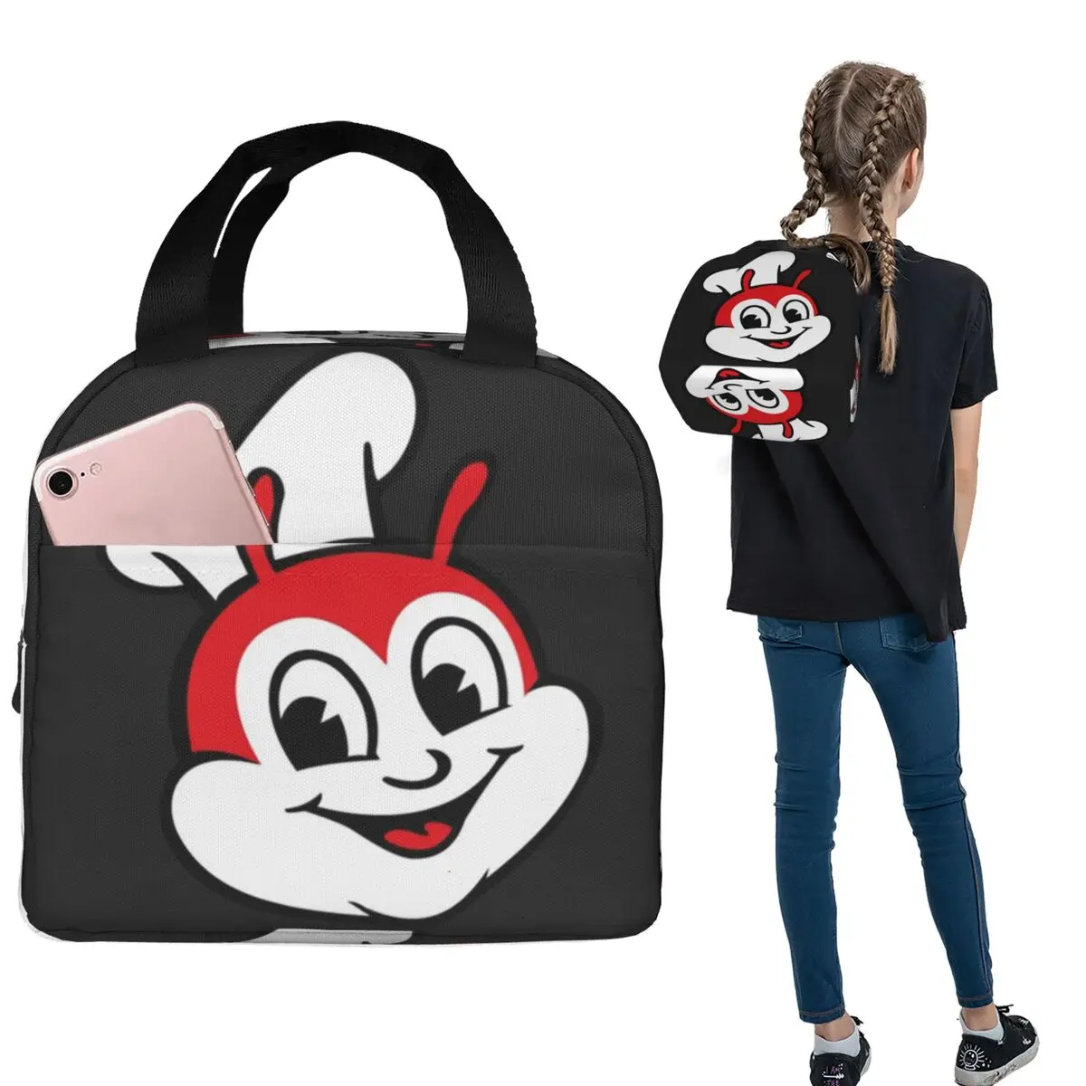 

Изолированная сумка для обеда с логотипом Jollibee для женщин и детей, портативные коробки для еды, термосумка для обеда