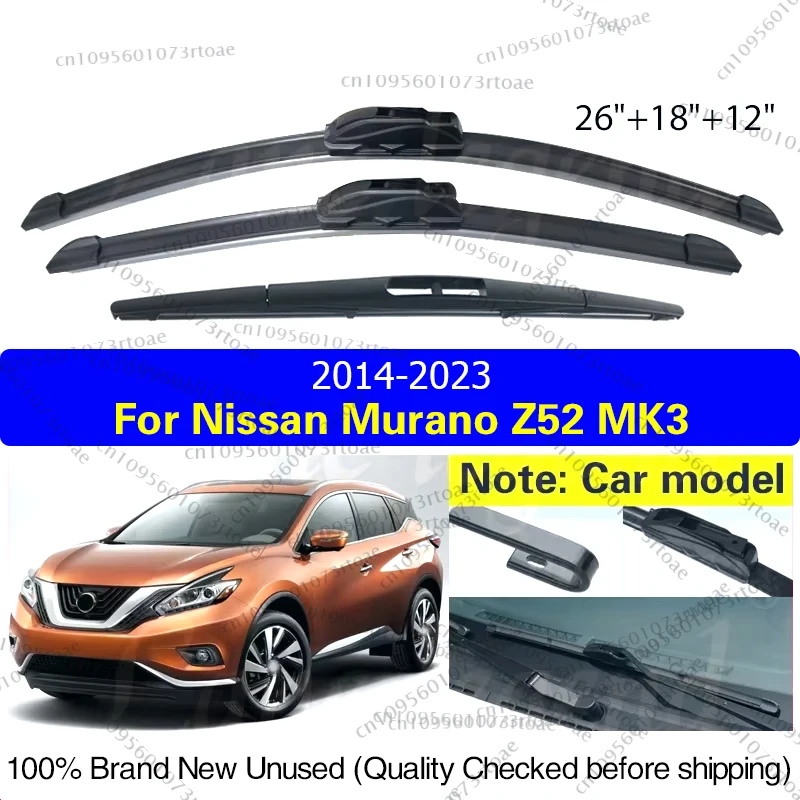 

For Nissan Murano Z52 MK3 2014 - 2023 Front Rear Wiper Blades Windshield Windscreen Window Rain Brush 26"18"12" Car Accessories