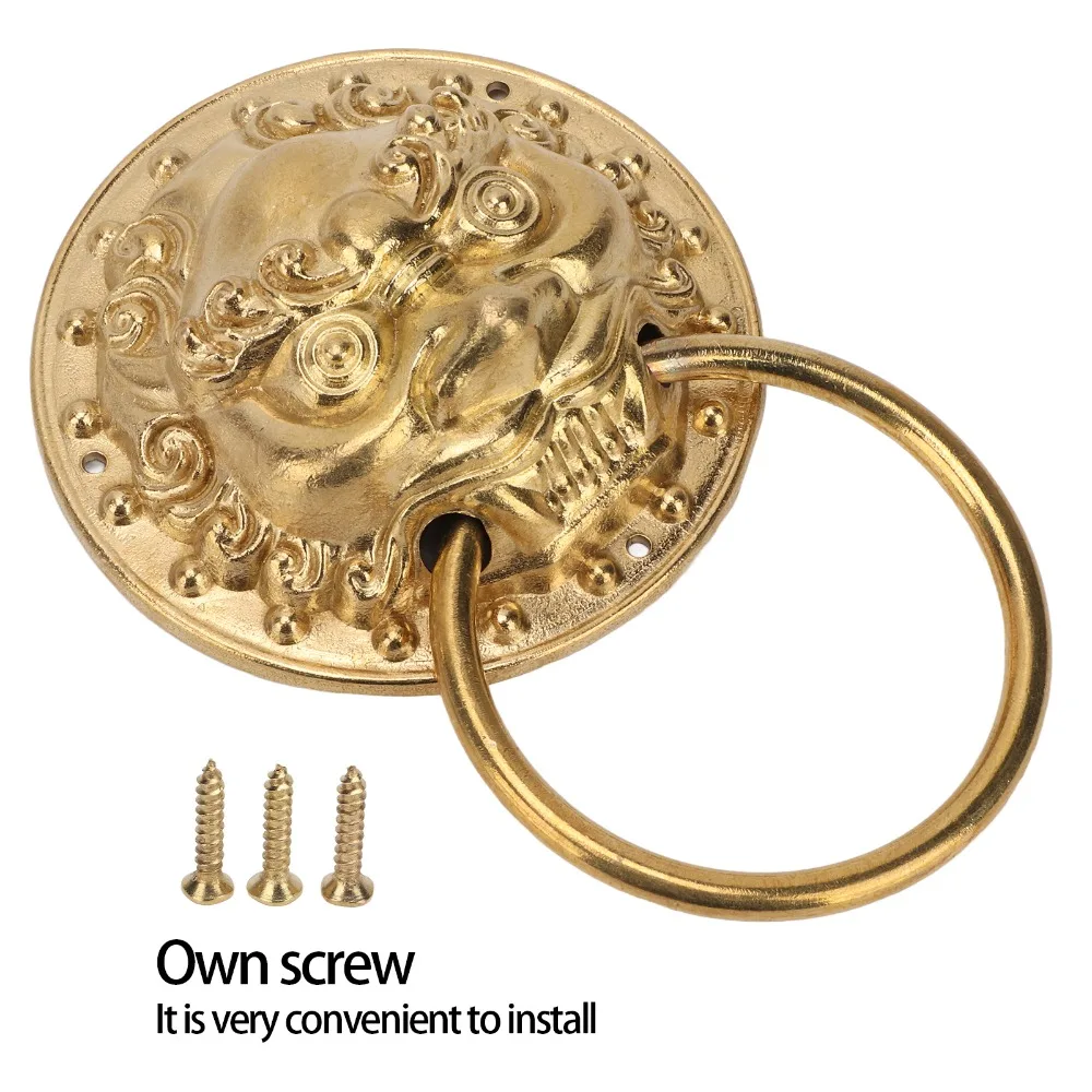 1pcs Easy Install Antique Brass Door Knocker Pull Ring Handle Brass Lion Head Door Knocker Beast Head Door Knocker Home Decor