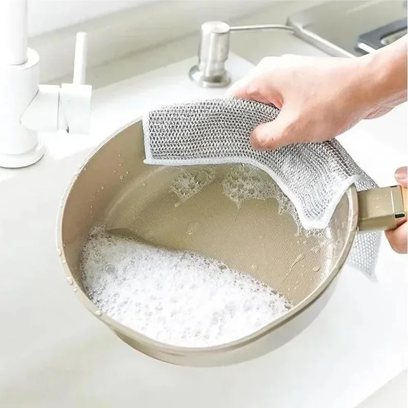 50/1PCS Magic Steel Wire Cleaning Cloth Non-stick Oil Double-layer Dishcloth Kitchen Pan Pot Washdishing Cloths Cleaning Rags