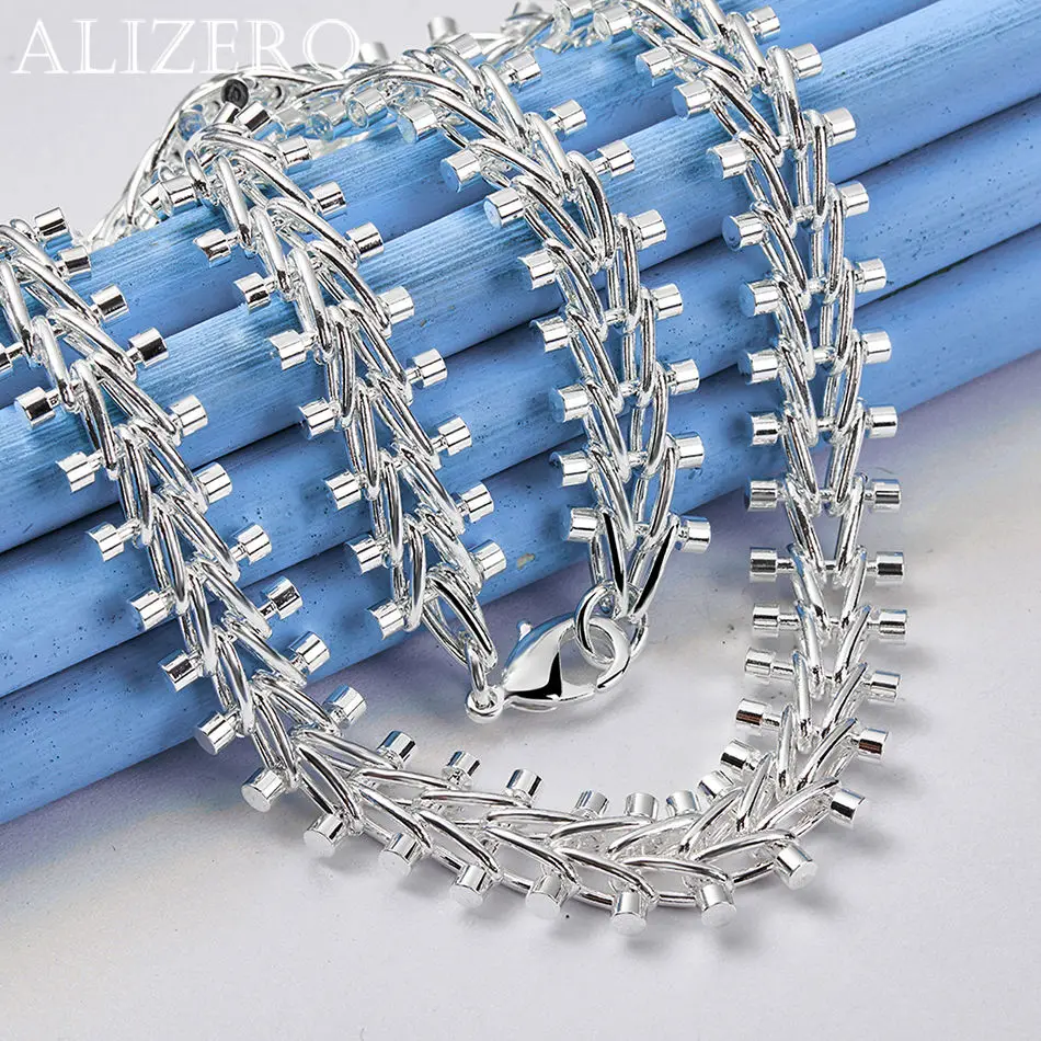 ALIZERO 925 Sterling Silver Necklace Double Row Beads Fishbone Necklaces Chain For Women Man Charm Fashion Jewelry