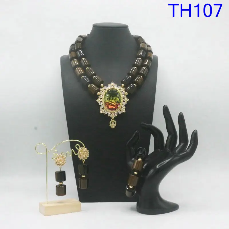 

African Fashion Wedding Beads Jewelry Set Handmade Ethnic Bridal Accessory Set Gold Plated