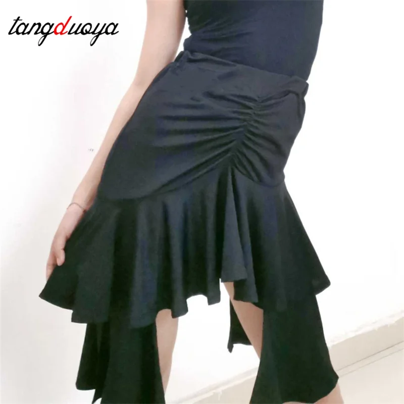 

Черная юбка для латинских танцев, женская юбка для девочек, сальса, румба, бальные танцы, конкурсный костюм, латинская юбка, нерегулярная юбка