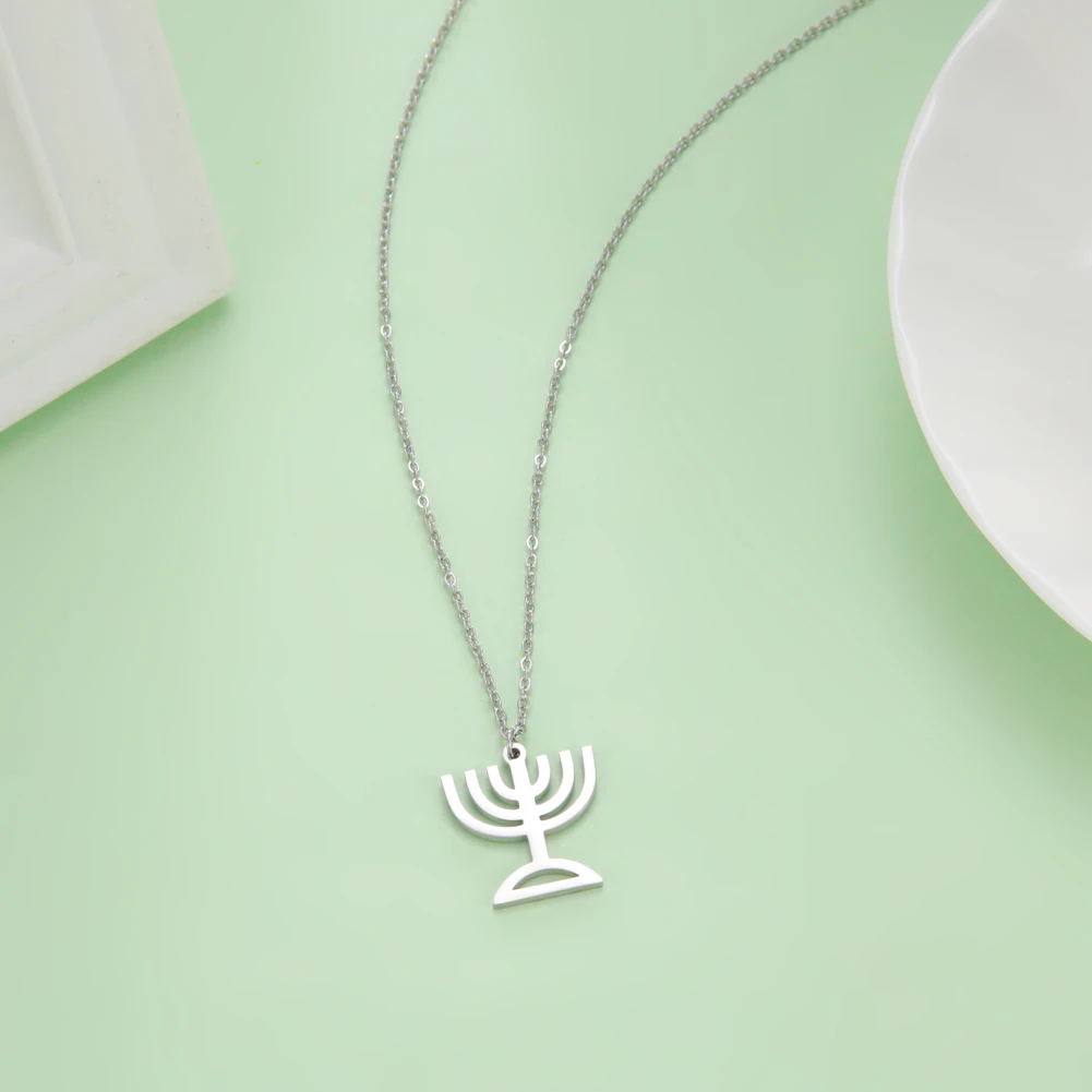 Dawapara Star of David Menorah Necklace Jewish Hanukkah Gift Blessing Protection Amulet Stainless Steel Jewelry