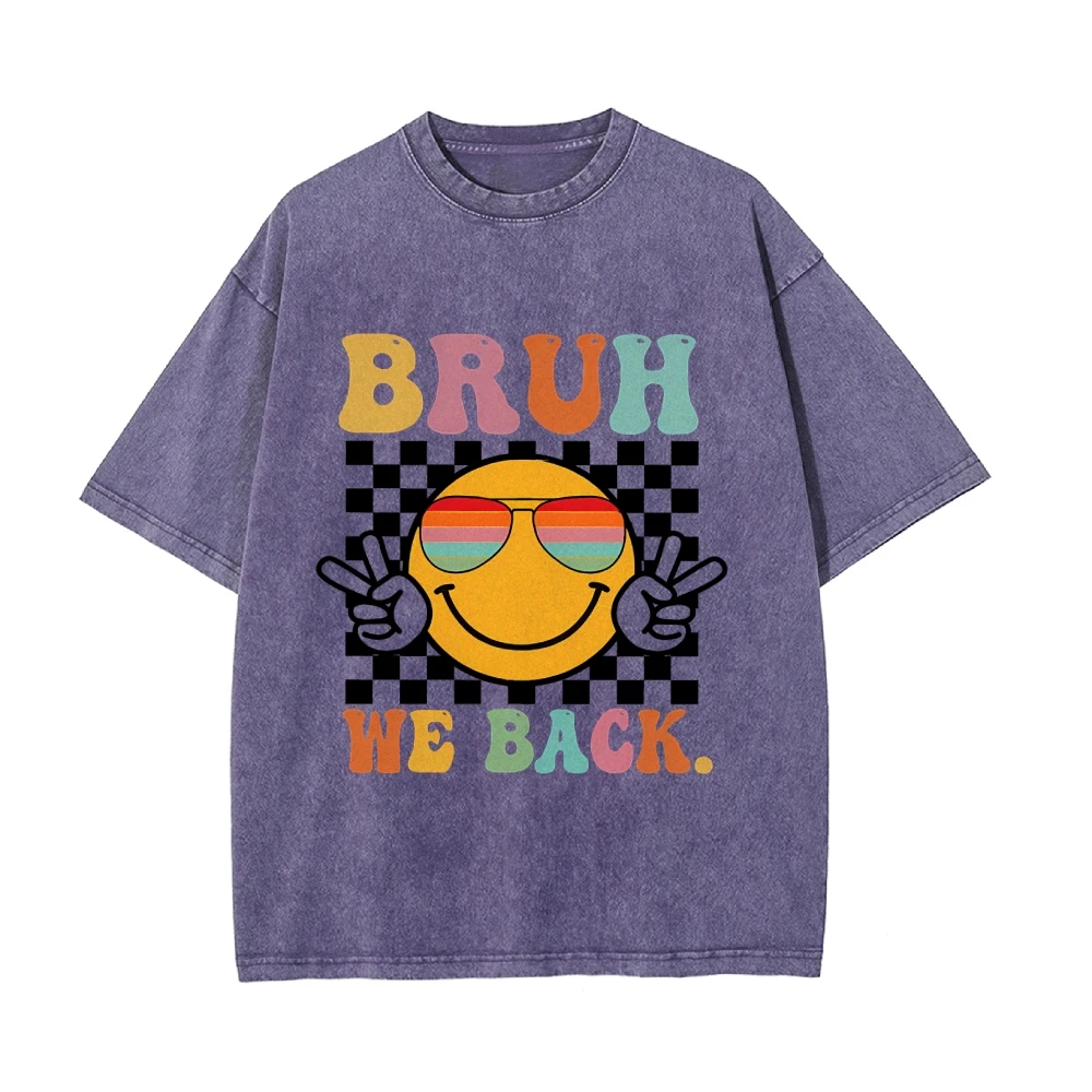 Bruh We Back Smile Face T-shirt, Retro Style Funny Graphic Tee, Back To School Shirt, Unisex Casual Tee, Gift for Hipsters
