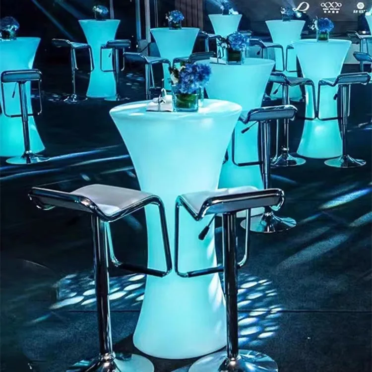 

2022 Club Outdoor Furniture Metal Frame PE Plastic LED Lighting Party Event Outdoor bar Table