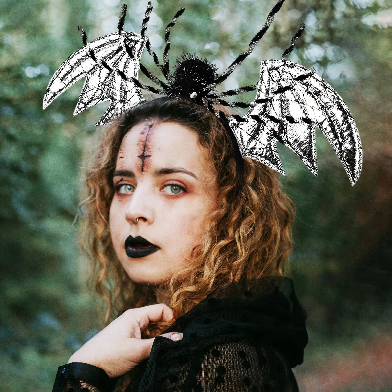 عصابة رأس للهالوين، عصابة رأس على شكل عنكبوت الخفافيش للفتيات والنساء، زي حفلات المهرجانات، لون فضي، تصميم فريد من نوعه، مادة بلاستيكية