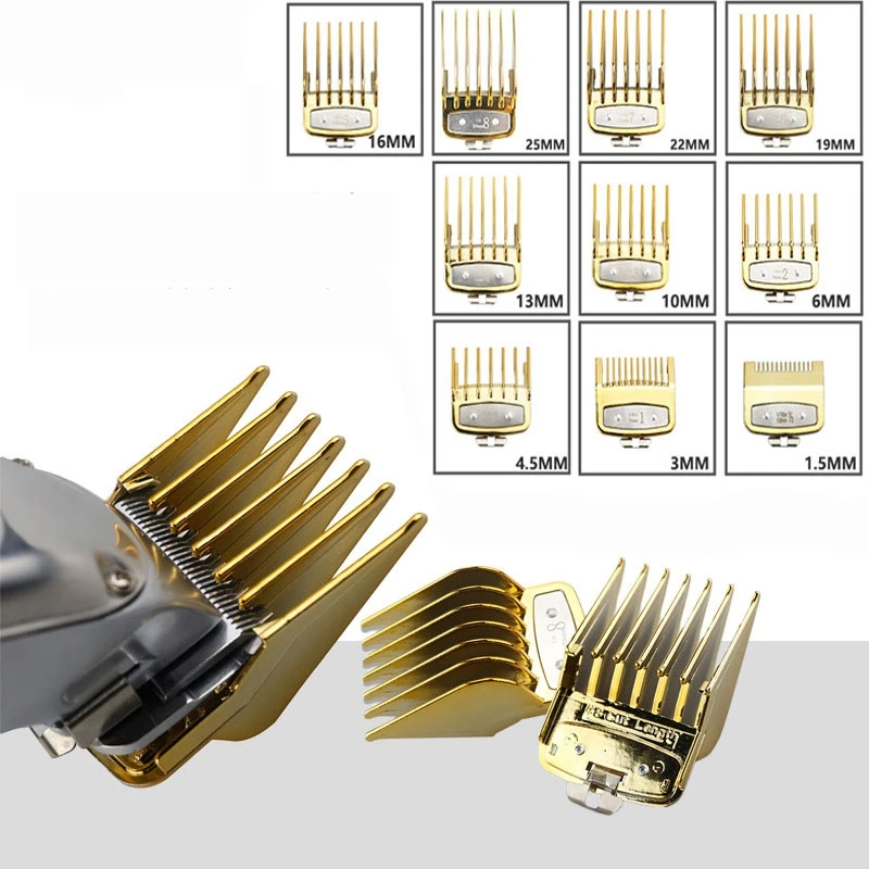 Oil Head Clippers Colorful Limit Comb Hairdressing Tool For Wahl Caliper Electric Hair Clippers Limit Comb 10Pcs,Golden