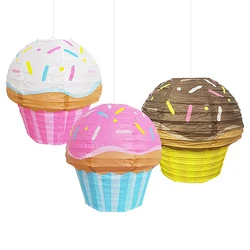 Cake Paper Lanterns 1st One Happy Birthday Party Decoration Kids 3D Ornaments Cup Cake Ice Cream Pendant Child Baby Shower Favor