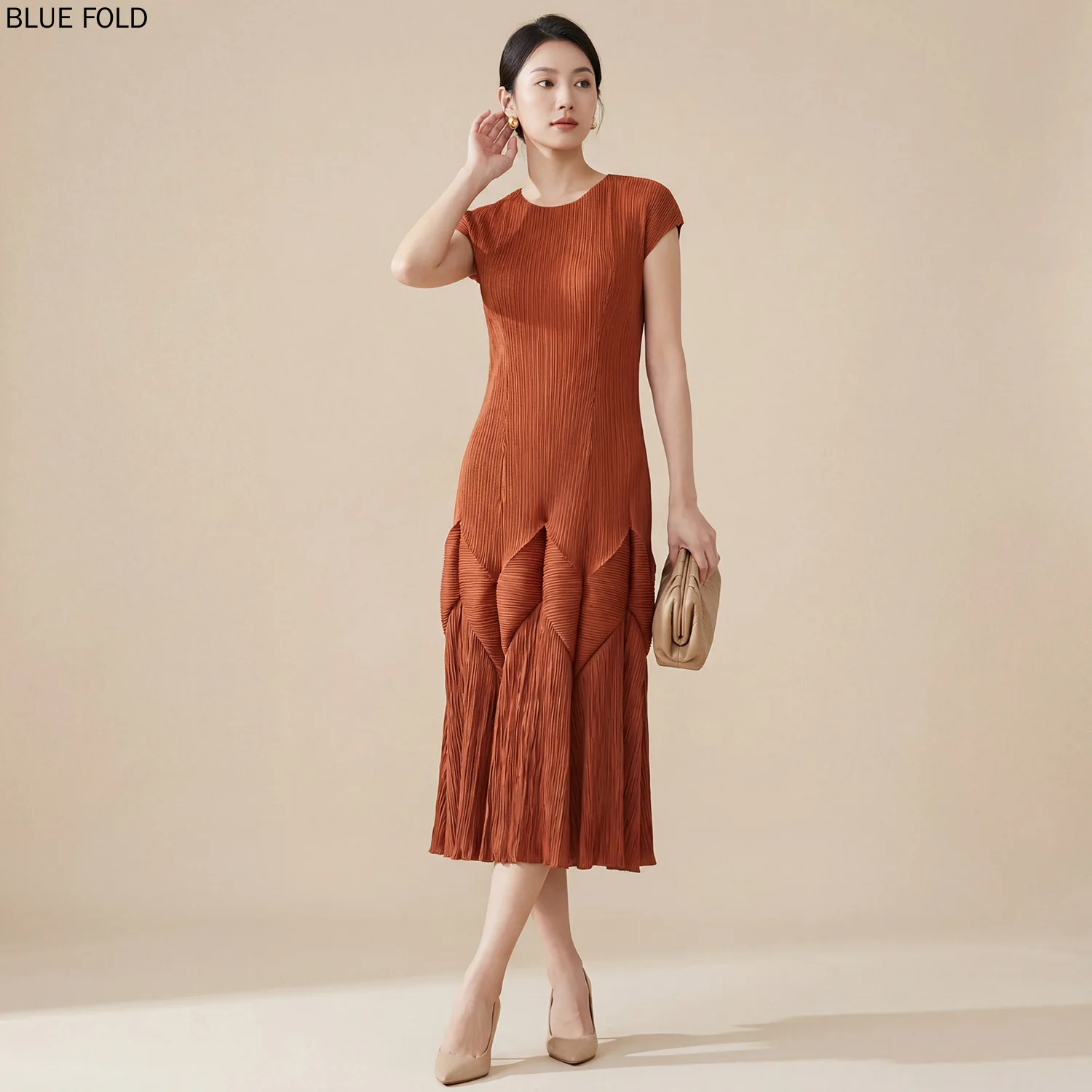 Vestido de Verano 2026 MIYAKE PLEATS, Elegante Vestido de Playa para Vacaciones, Ligero, Cómodo, Asimétrico, Plisado, Estampado Floral, Maxi Vestido