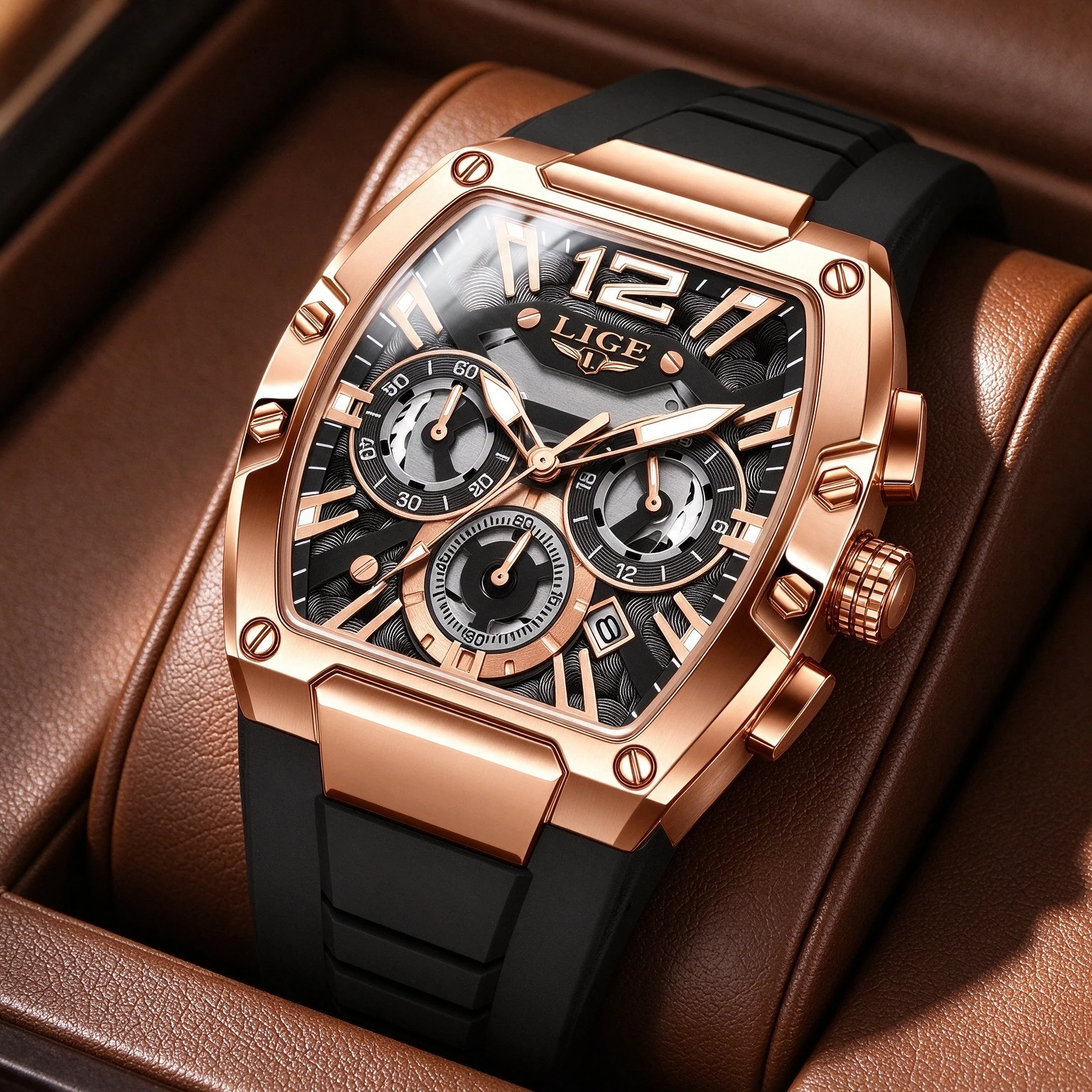 LIGE Original Brand Fashion Mens Watches Sport Military Chronograph Calendar Silicone Strap Quartz Wristwatch Relogio Masculino