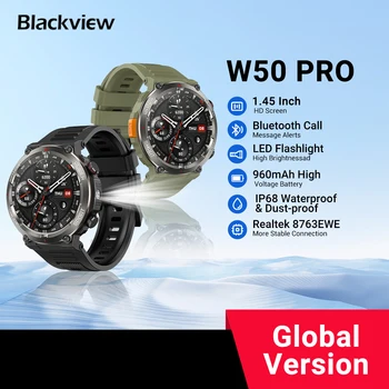 Blackview W50 Pro Smartwatch Display HD da 1,45 pollici Torcia Bluetooth Chiamata telefonica Batteria da 960 mAh Smartwatch robusto