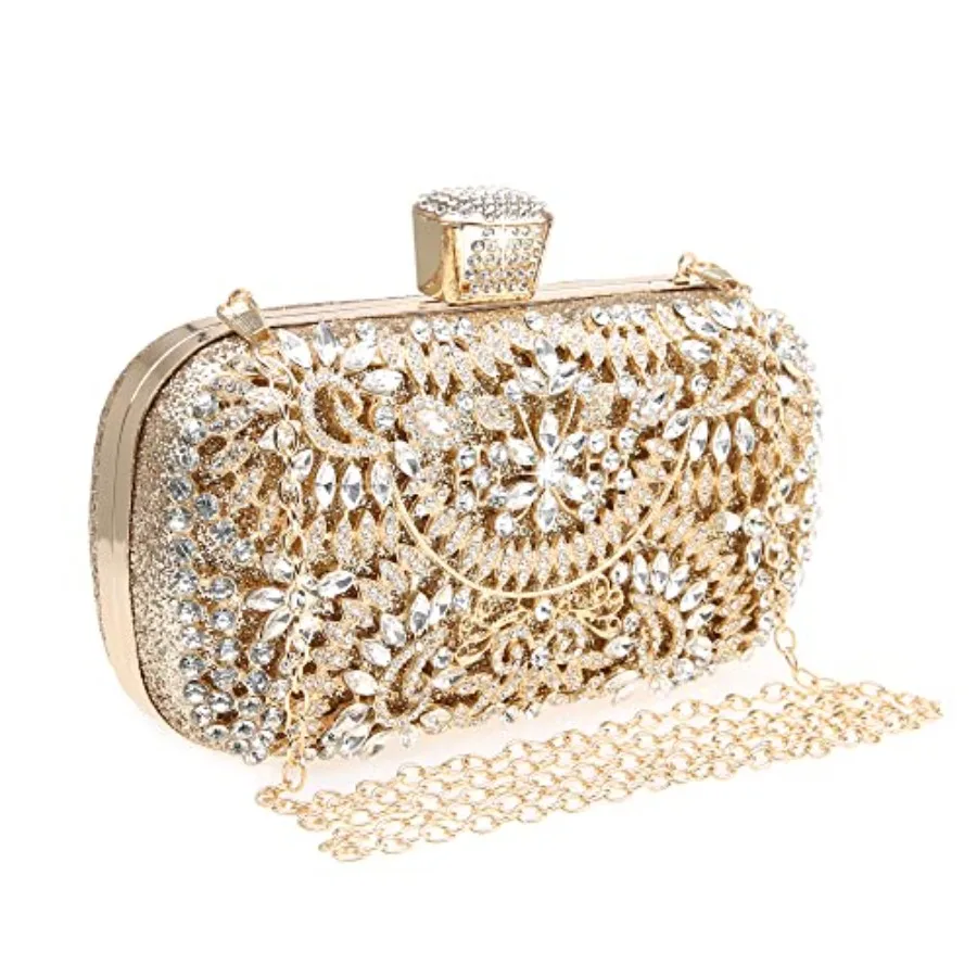 

DA BODAN Womens Sparkly Rhinestone Crystal Clutch Bag Glitter Sequin Bridal Purse Evening Handbag for Wedding Party Prom