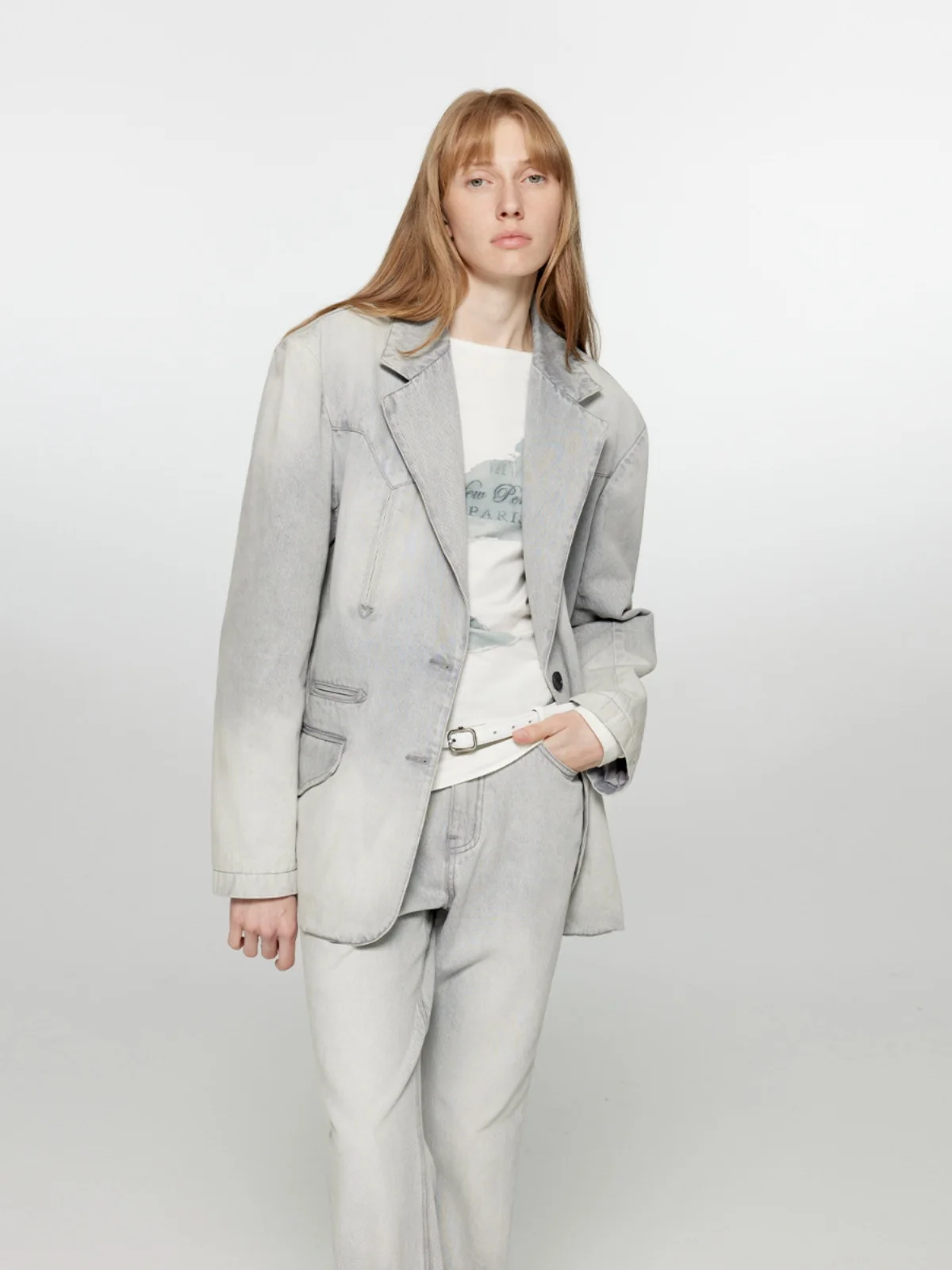 

Fuzhen Heavy Industry Vintage Waed Pure Cotton Collar Denim Jaet Women's Spring Street Sle Loose Fit Long Sve Coat