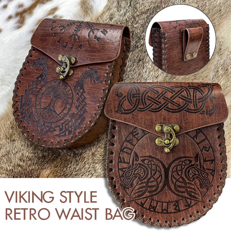 Średniowieczna torba na pieniądze Viking Cosplay wisząca torba na pas biodrowy unisex skórzana torba ze sznurkiem portmonetka akcesoria imprezowe