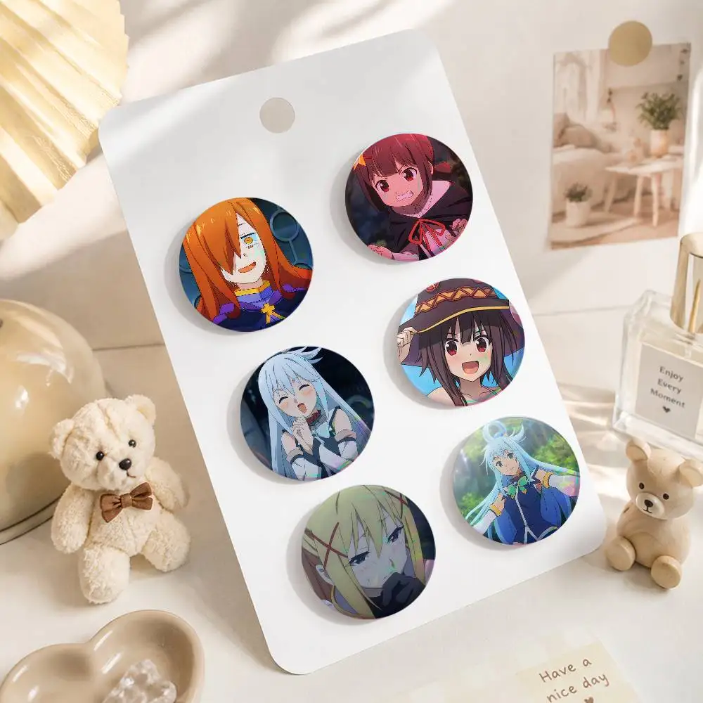A-Konosuba Gods Blessing On This Wonderful World Round Snap-in Brooches Rock Band Lapel Pins Badges Fan Collection Accessories