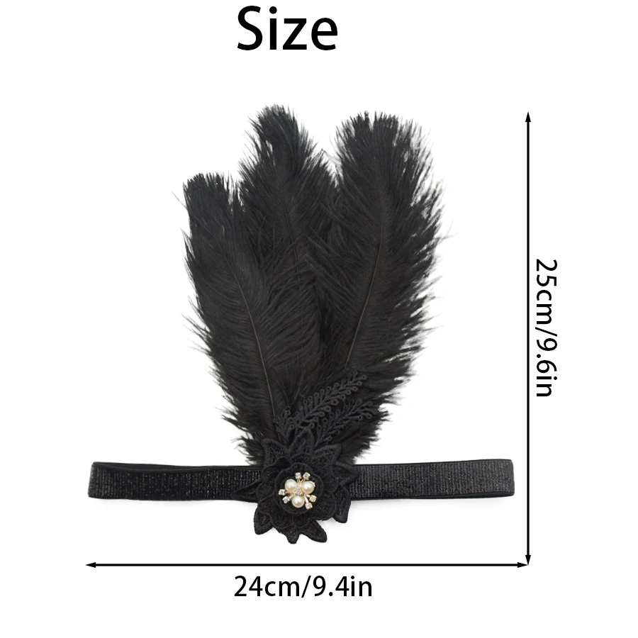 1PC Costume Party 20s-style headband Women\'s Feather Headband 1920s vintage black feather headband