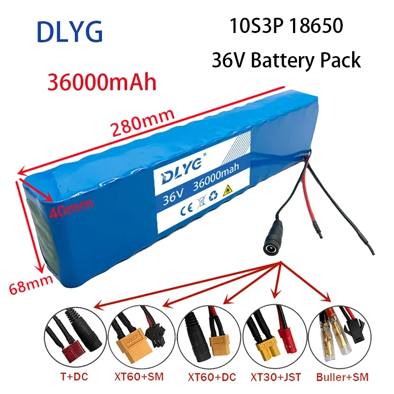 10S3P 36V 36000mah Battery Ebike Battery Pack18650 Li-Ion Batteries 350W/500W for High Power Electric Scooter Motorcycle Scooter