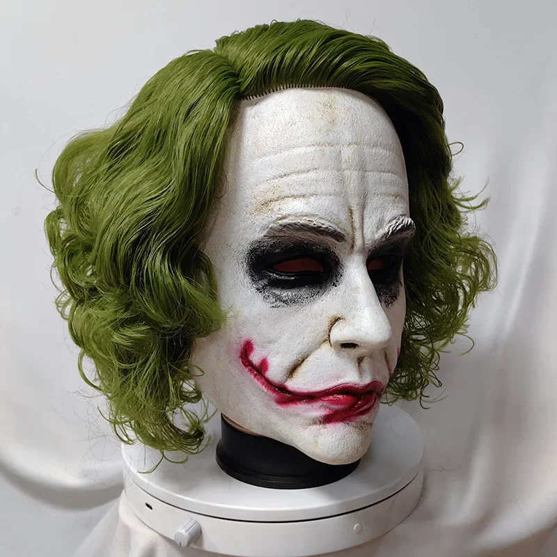 The Dark Knight Joker Cosplay Mask 2024 Latex Soft Movie Party Clown Halloween Mask with Wigs Costumes Props Adult One Size