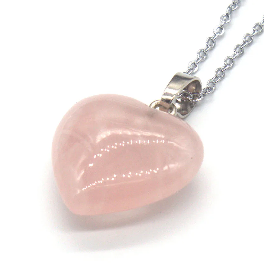 Crystal Heart Pendant Natural Amethyst Rose Quartz Lapis Lazuli Labradorite Stone Pendant Chain Necklace For Women Lover Jewelry