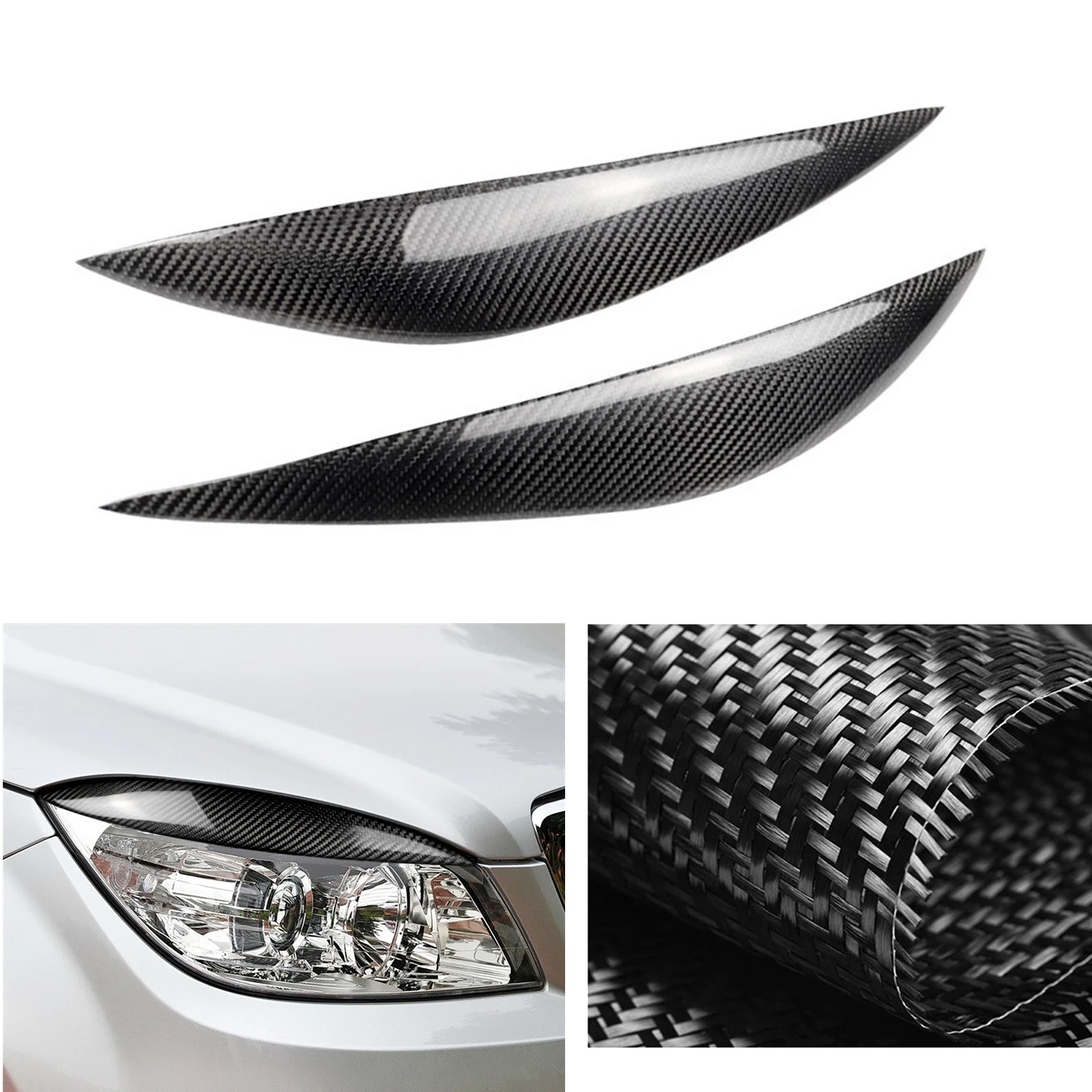 For Mercedes Benz W204 C Class 2008-2011 Headlight Eyebrow Headlamp Eyelid Carbon Fiber Front Head Light Lamp Brow Cover Trim