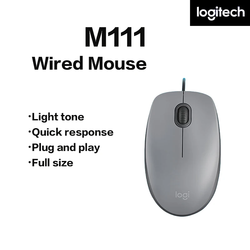 

Logitech M111 Wired Tone Home Office Mouse Laptop Mouse Symmetrical Design Left and Right Hand Universal Standard