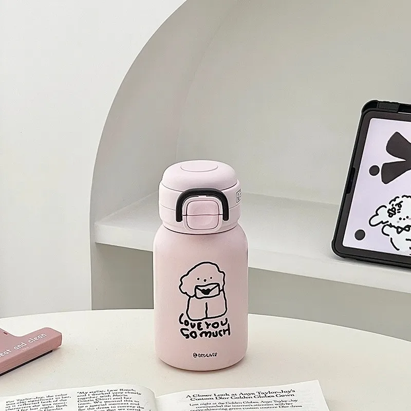 

Kawaii Dog Thermos Bottle With Straw Mini Cute Stainless Steel Thermal Cup For Tea Coffee Korean Thermal Water Bottle 500ml