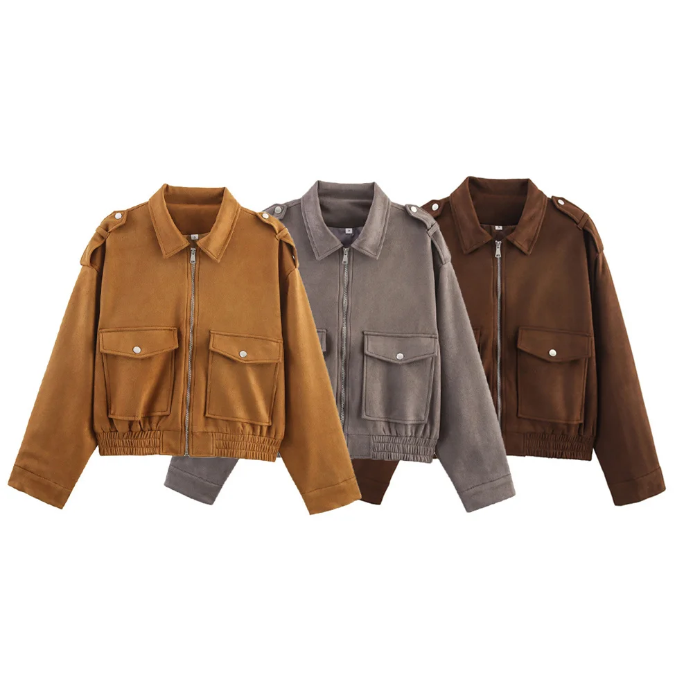 

Новая осенне-зимняя женская модная и универсальная замшевая куртка с длинными рукавами и лацканами для поездок на работу.