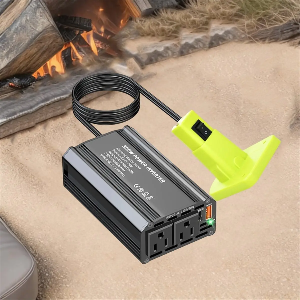 

Автомобильный инвертор T19C 300W для аккумуляторов Ryobi Li-Ion, портативный инвертор с Type-C PD65W и USB A 18W, генератор электроэнергии