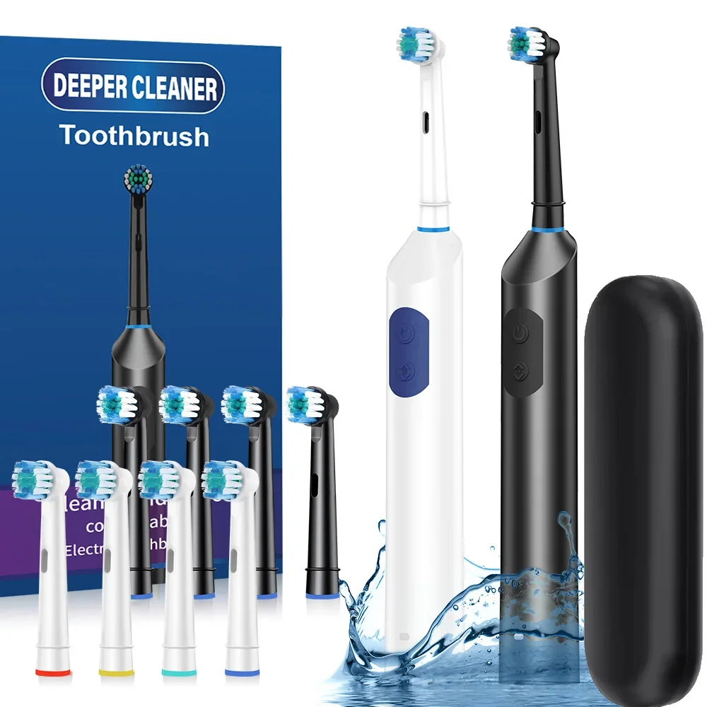 

5 Modes Electric Toothbrush Rechargeable Rotary Cleaning with Timer 4 Brush Heads Adult Oral Care Tool