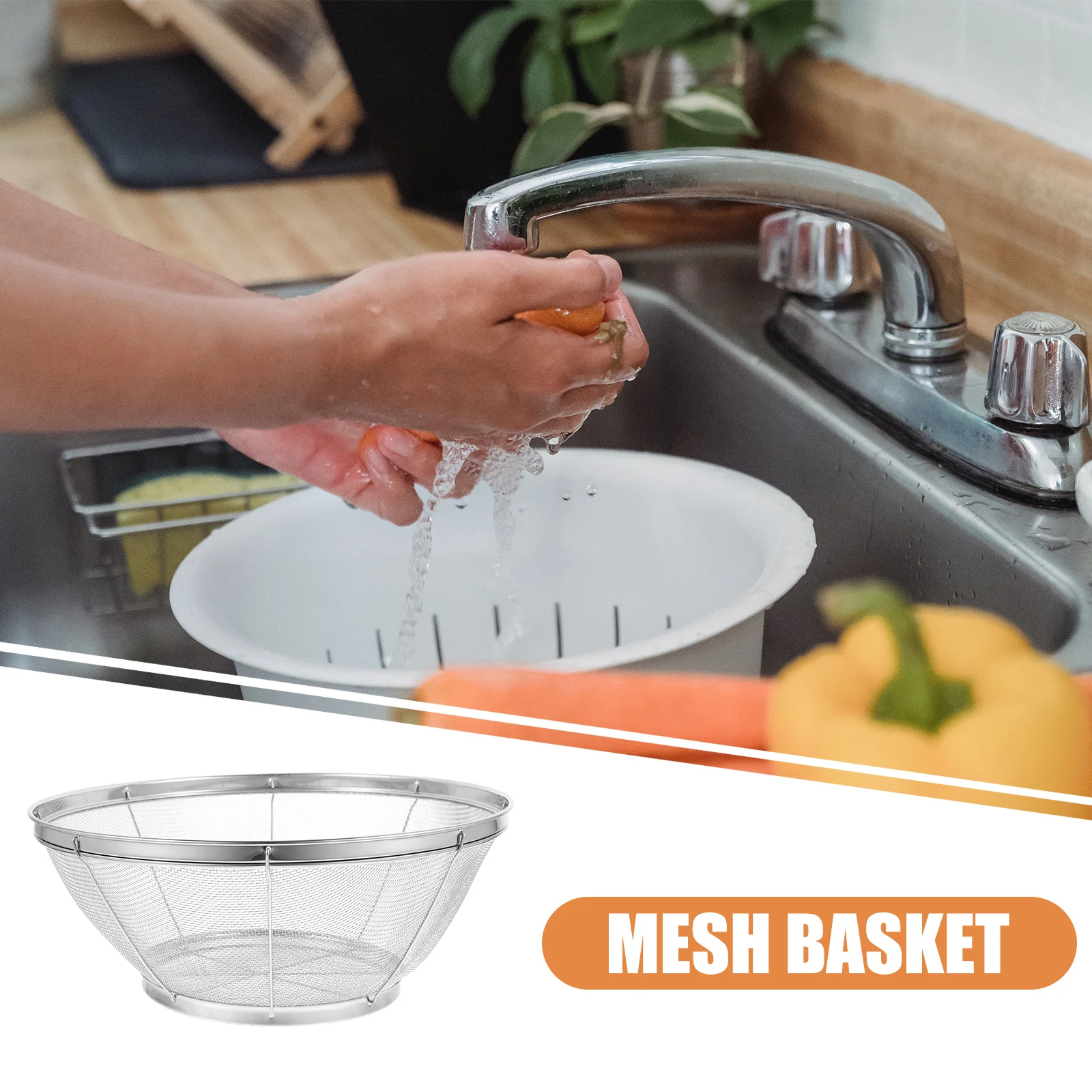 

5Pcs Stainless Steel Mesh Baskets Heavy-Duty Fine Mesh Colanders Fruit Vegetable Rice Washing Drainers Fruit Basin