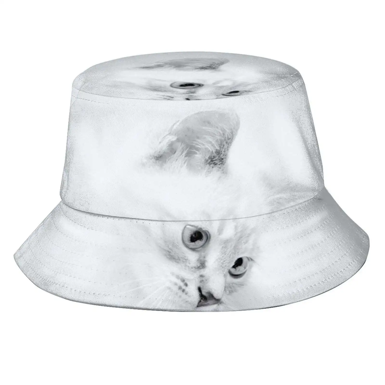 Cute Whit Cat With White Background - Cool Kittens Bucket Hat Beach Tourism Hats Breathable Sun Cap White Cat Cat Lover Memes