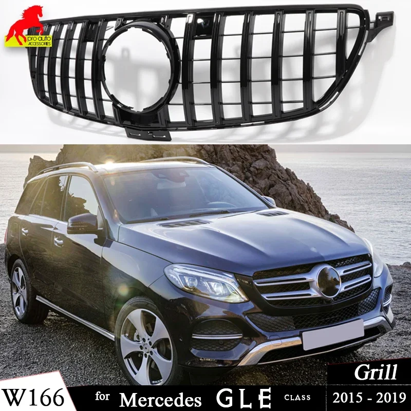 

Front Bumper GT Grille Black Silver Grill Replacement for Mercedes GLE Class 2015 - 2018 SUV W166 GLE 350 GLE 400 GLE 43 Grills