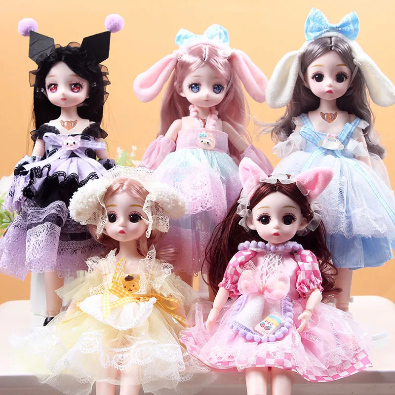 30CM Movable Joint Doll Girl Dress Up DIY Toys Cute Safety Baby Doll Babies Toddler Princess Beautiful 3D Makeup Dollhouse Doll