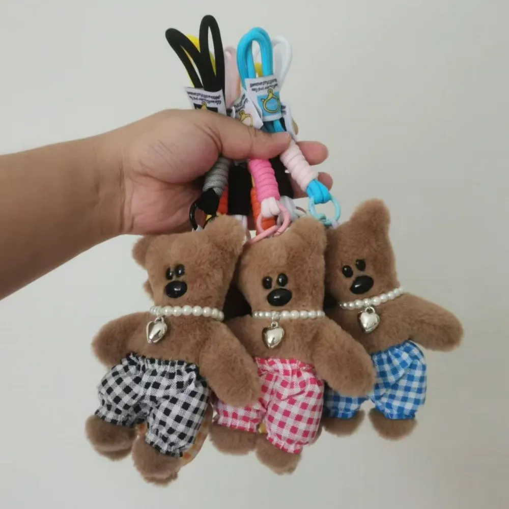 15cm Hot Selling Small Bear Plush Keychains Cute Dressing Bear Soft Toy Anti drop chain Car Keyring Girls Women Bag Accessories