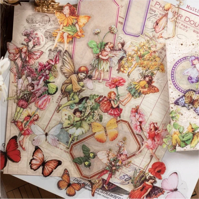 Journamm 50pcs/pack Butterfly Fairy PET Stickers DIY Scrapbooking Planner Collage Stationery Aesthetics Decor Flower Stickers