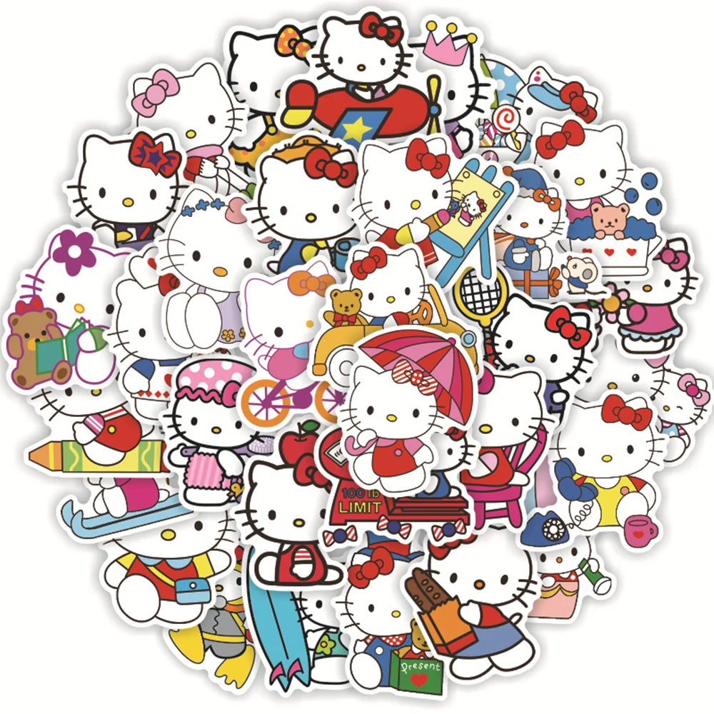 10/30/50pcs Kawaii Hello Kitty Stickers Cute Cartoon Graffiti Sticker Phone Case Water Bottle Notebook Sanrio Decal for Kids Toy