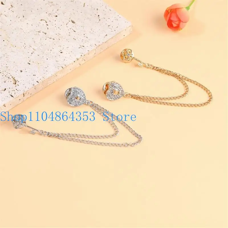 

652F Trendy Heart Shaped Pendant Brooch Lightweight Long Chain Jewelry Gift For Teens Adults