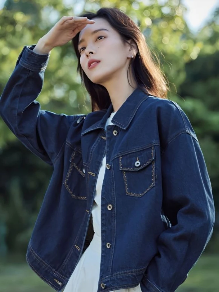 

Vintage Collar Casual Denim Jacket for Women 2025 Spring Short Style Slimming & Versatile Student Fashion Top