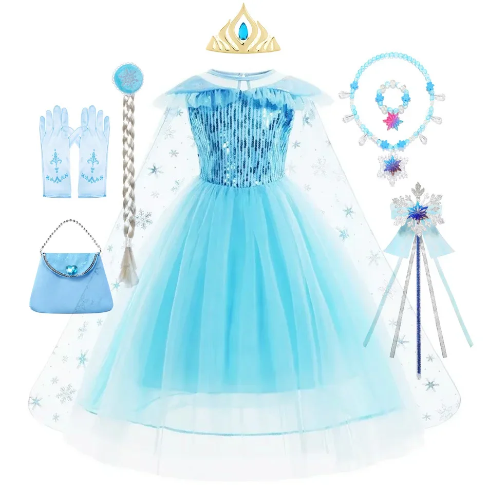 Elsa Dress for Girl Fancy Christmas Dress Girls Princess Halloween Anna Costume  4 5 6 7 8 9 10 Years