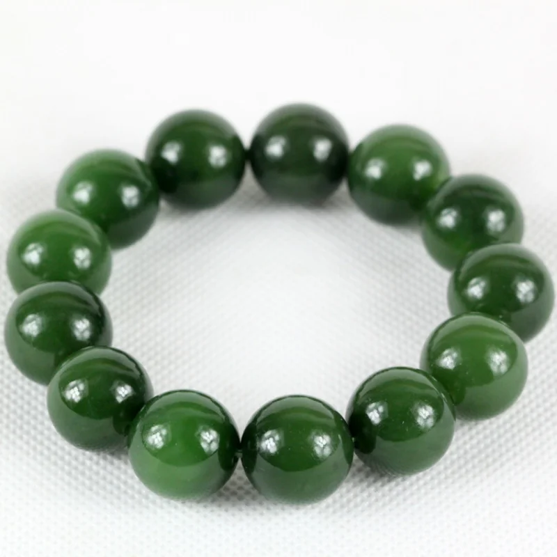 Hetian Jade Spinach Green round Bead Bracelet without Black Dots