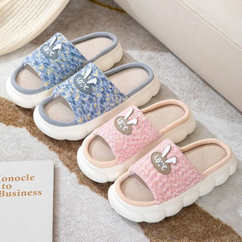 

Cute Home Slippers for Women's Odorless Indoor Shoes Unisex Family Slipper summer Slides Shoes Open Cotton Linen Slipper Woman