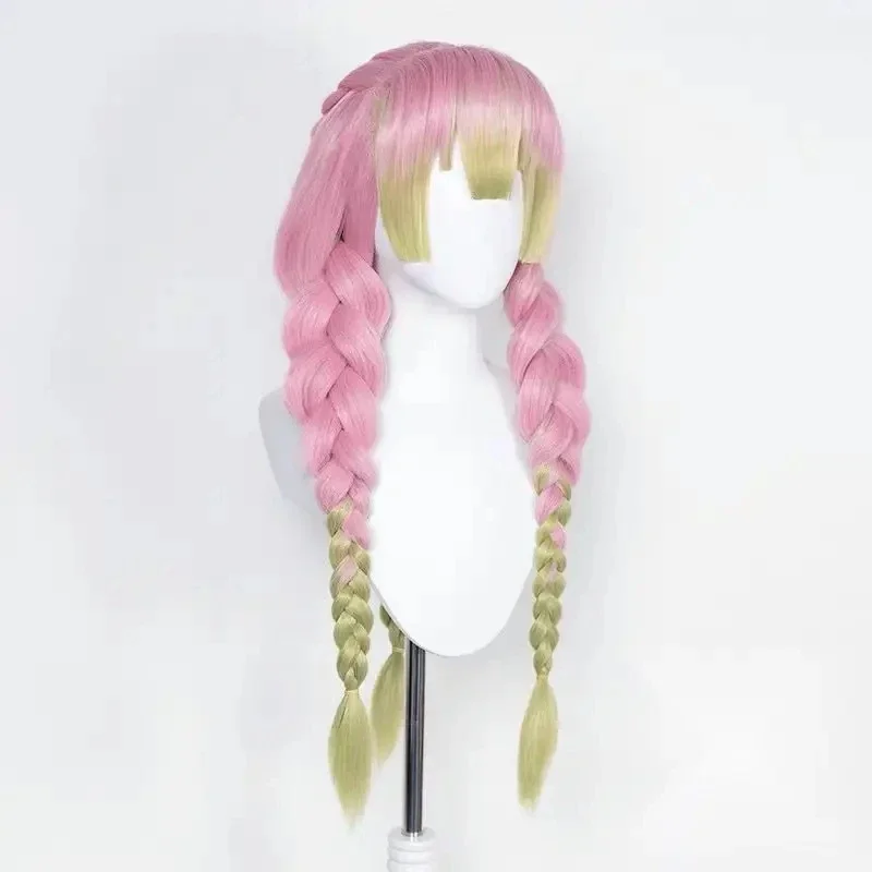 Mitsuri Kanroji Cosplay Wig Kimetsu no Yaiba Long Pink Green Heat Resistant Hair Authentic Cosplay Wigs + Wig Cap