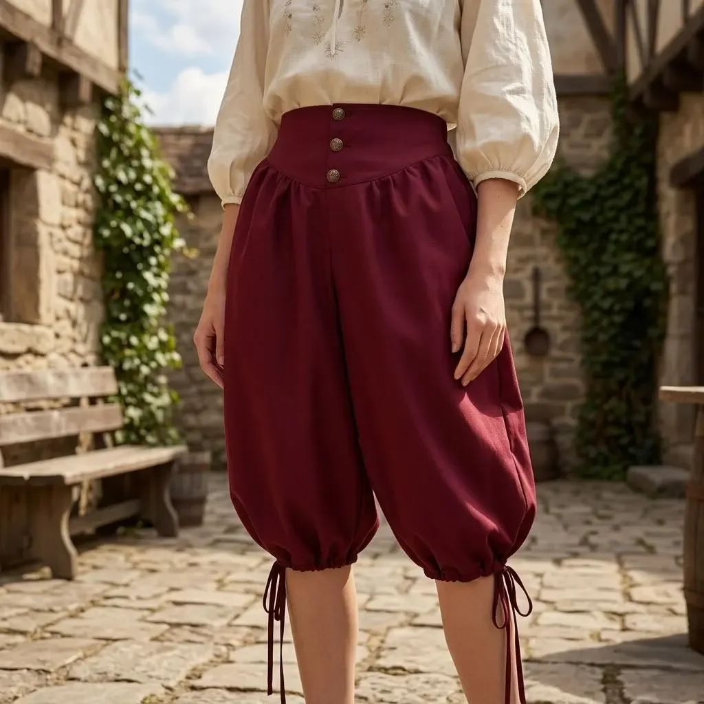 Men Renaissance Viking Pirate Breeches, Medieval Vintage Lace‑Up Knee‑Length Shorts, LARP Halloween Cosplay Costume Pants