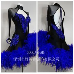 competitionr Latin dance dress lady women  for latin dance costume sexy latin wear ostrich Fethers long sleeveGOODANPAR