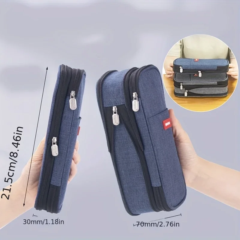 A double-layer canvas pencil case with a window, minimalist solid color, large capacity, macaron color scheme, dirt-resistant st