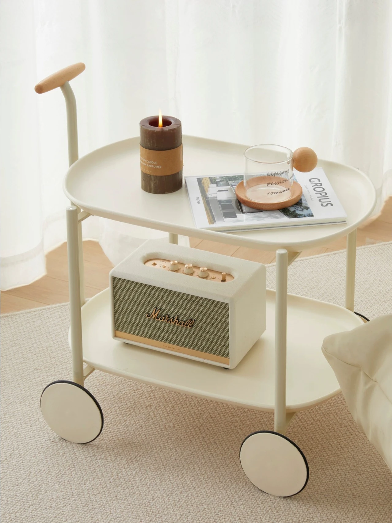 Cream Style Decoration Trolley Rack Removable Living Room Bedroom Storage Snack Rack Small Coffee Table Floor Ornaments