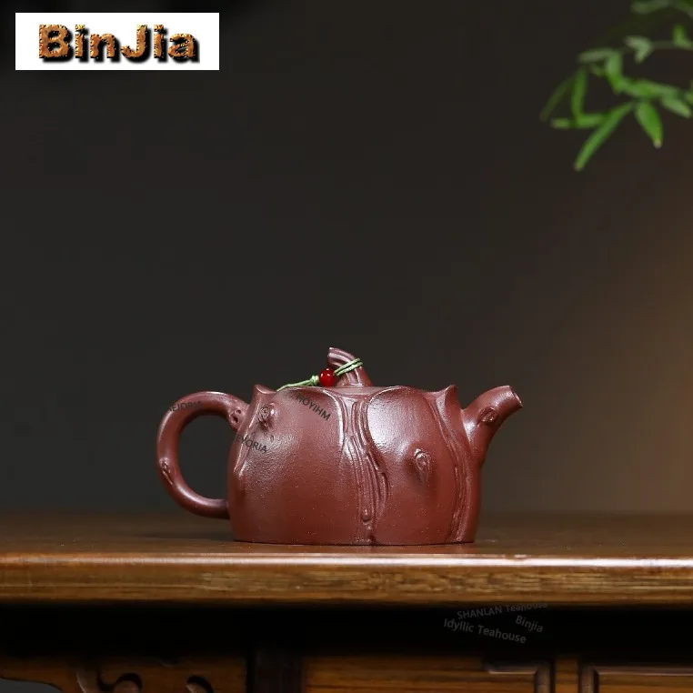 200ml Creative Yixing Purple Clay Teapots Artists Handmade Stump Pot Raw Ore Purple Mud Kettle With Infuser Zisha Tea Set Craft