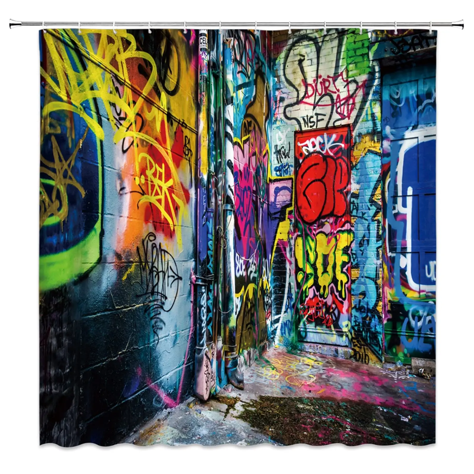 Colorful Graffiti Shower Curtain Abstract Art Home Creative Bathroom Curtains Decor Polyester Fabric Quick Drying Set with Hooks