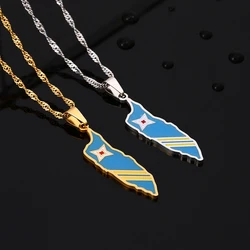 Nederlanden Aruba Island Map Flag Pendant Necklace Stainless Steel Men Women Maps Jewelry Gift